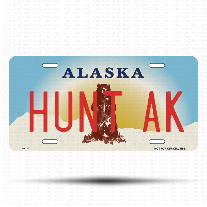HUNT AK Flat Aluminum License Plate | 6" x 12" | State Plate Front View Name Plate