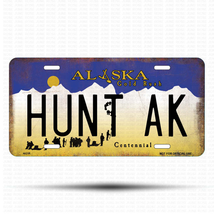 AK21 | HUNT AK | ALASKA | AK | Flat Aluminum License Plate | 6" x 12" | State Plate