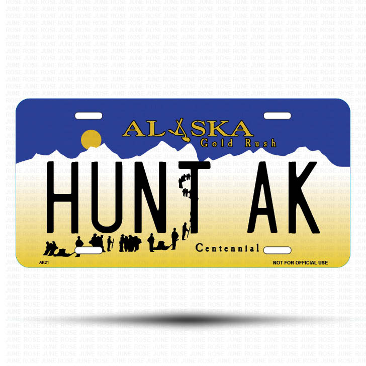 HUNT AK Flat Aluminum License Plate | 6" x 12"Front View Name Plate