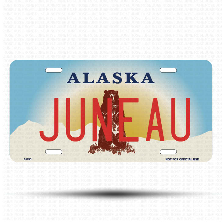 JUNEAU Flat Aluminum License Plate | 6" x 12" | State Plate Front View Name Plate