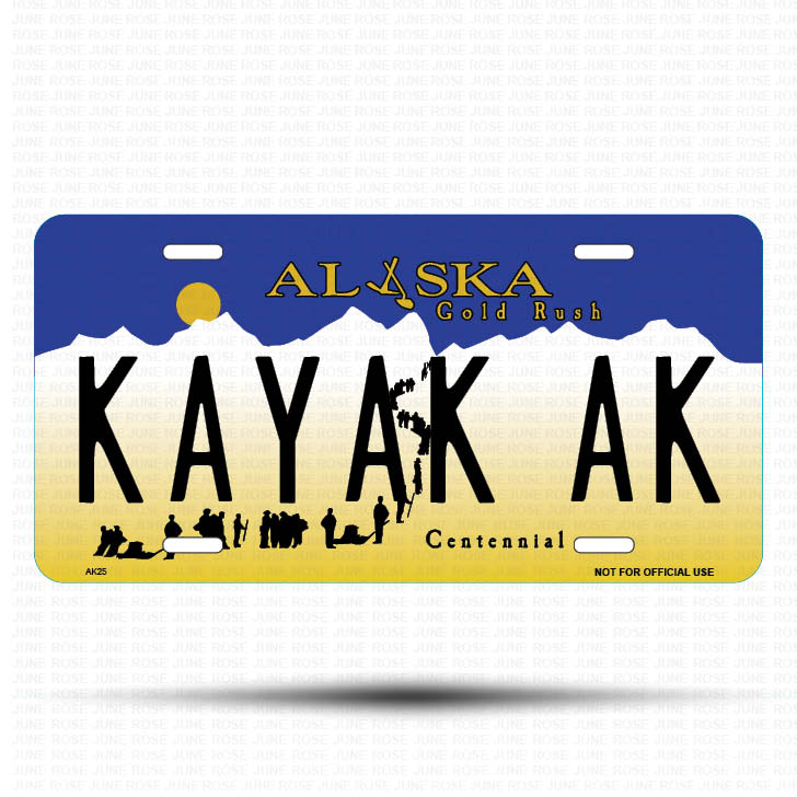 KAYAK AK Flat Aluminum License Plate | 6" x 12"Front View Name Plate