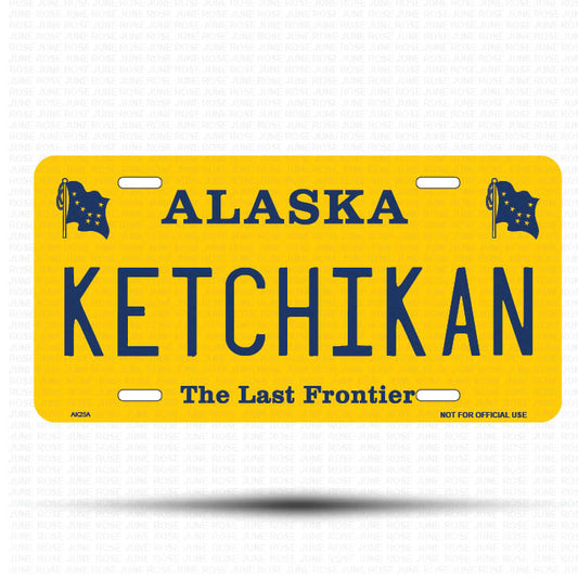 KETCHIKAN Flat Aluminum License Plate | 6" x 12" | State Plate Front View Name Plate