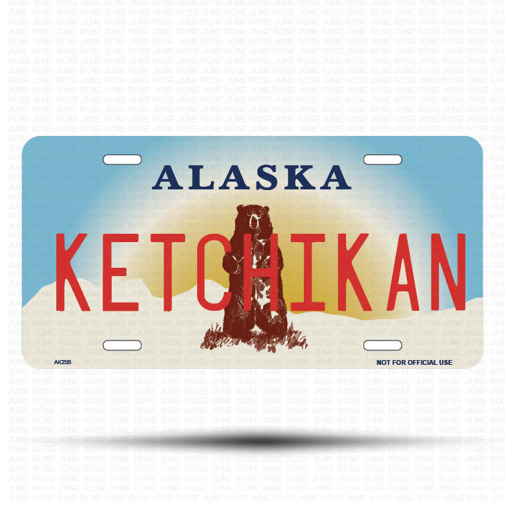 KETCHIKAN Flat Aluminum License Plate | 6" x 12" | State Plate Front View Name Plate