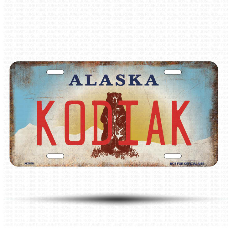 AK26B | KODIAK | ALASKA | AK | Flat Aluminum License Plate | 6" x 12" | State Plate Alaska Bear Design