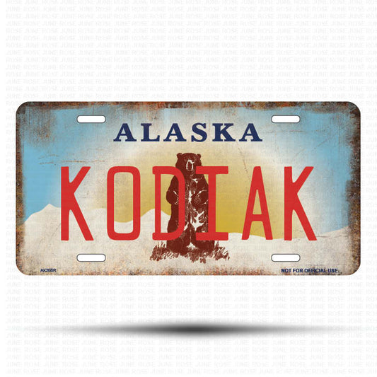 AK26B | KODIAK | ALASKA | AK | Flat Aluminum License Plate | 6" x 12" | State Plate Alaska Bear Design