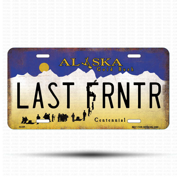 AK27 | LAST FRONTR | ALASKA | AK | Flat Aluminum License Plate | 6" x 12" | State Plate