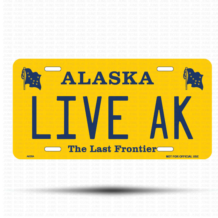 LIVE AK Flat Aluminum License Plate | 6" x 12" | State Plate Front View Name Plate