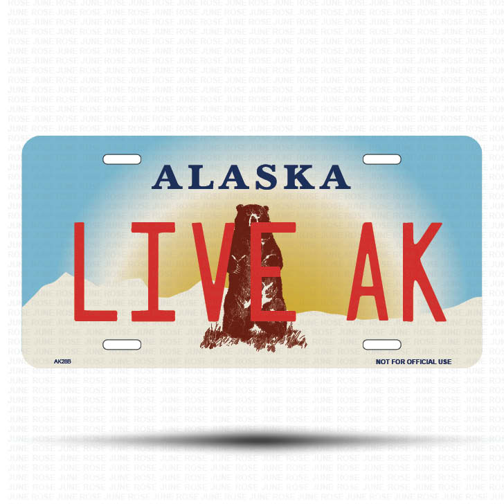 LIVE AK Flat Aluminum License Plate | 6" x 12" | State Plate Front View Name Plate