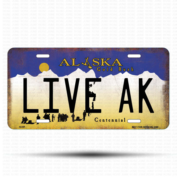 AK28 | LIVE AK | ALASKA | AK | Flat Aluminum License Plate | 6" x 12" | State Plate