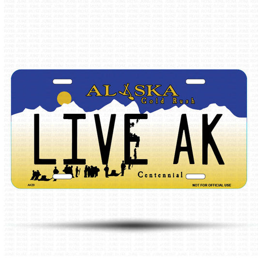 LIVE AK Flat Aluminum License Plate | 6" x 12"Front View Name Plate
