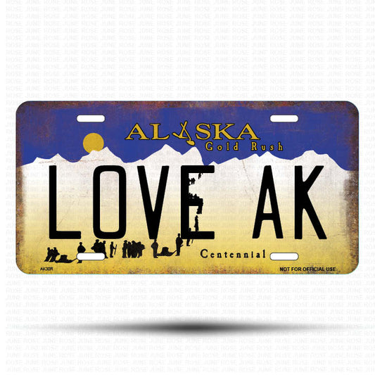 AK29 | LOVE AK | ALASKA | AK | Flat Aluminum License Plate | 6" x 12" | State Plate