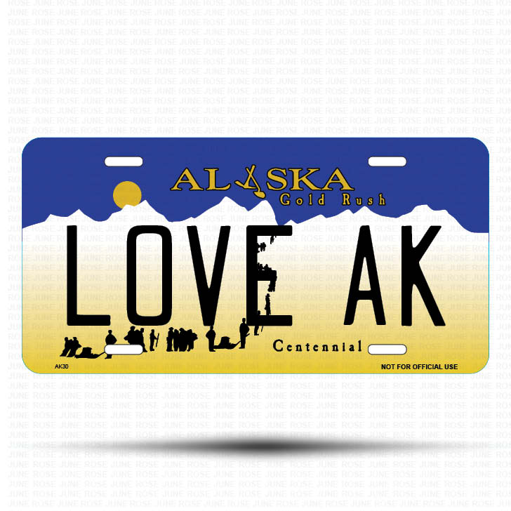 LOVE AK Flat Aluminum License Plate | 6" x 12"Front View Name Plate