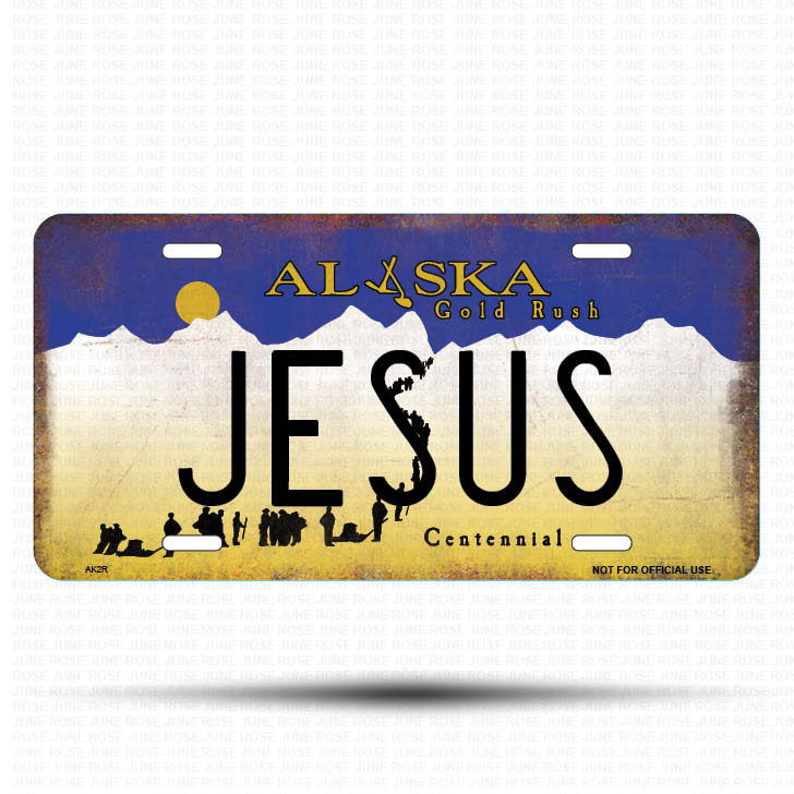 AK02 | JESUS | ALASKA | AK | Flat Aluminum License Plate | 6" x 12" | State Plate
