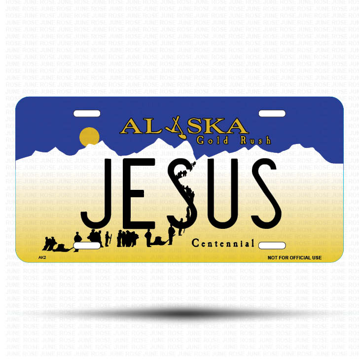 JESUS Flat Aluminum License Plate | 6" x 12"Front View Name Plate