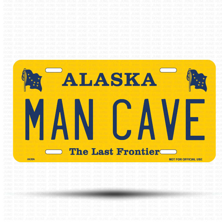 MAN CAVE Flat Aluminum License Plate | 6" x 12" | State Plate Front View Name Plate
