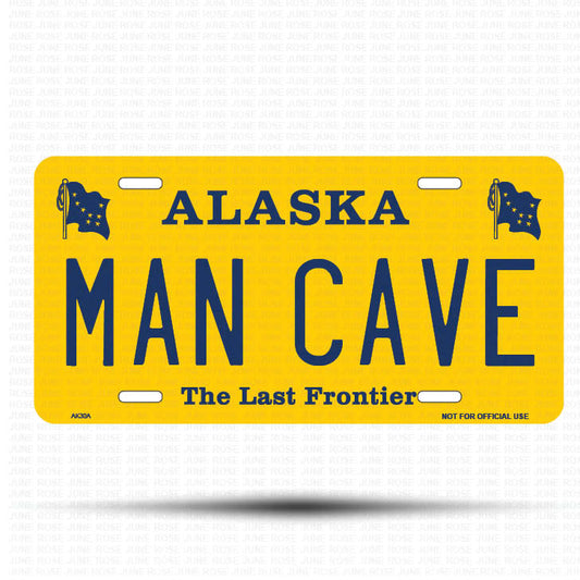 MAN CAVE Flat Aluminum License Plate | 6" x 12" | State Plate Front View Name Plate