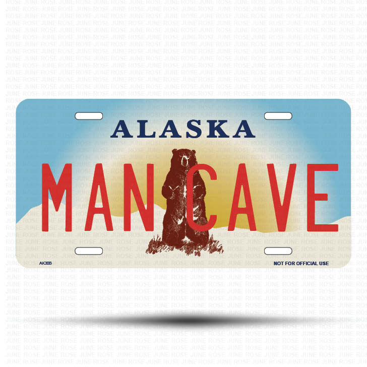 MAN CAVE Flat Aluminum License Plate | 6" x 12" | State Plate Front View Name Plate