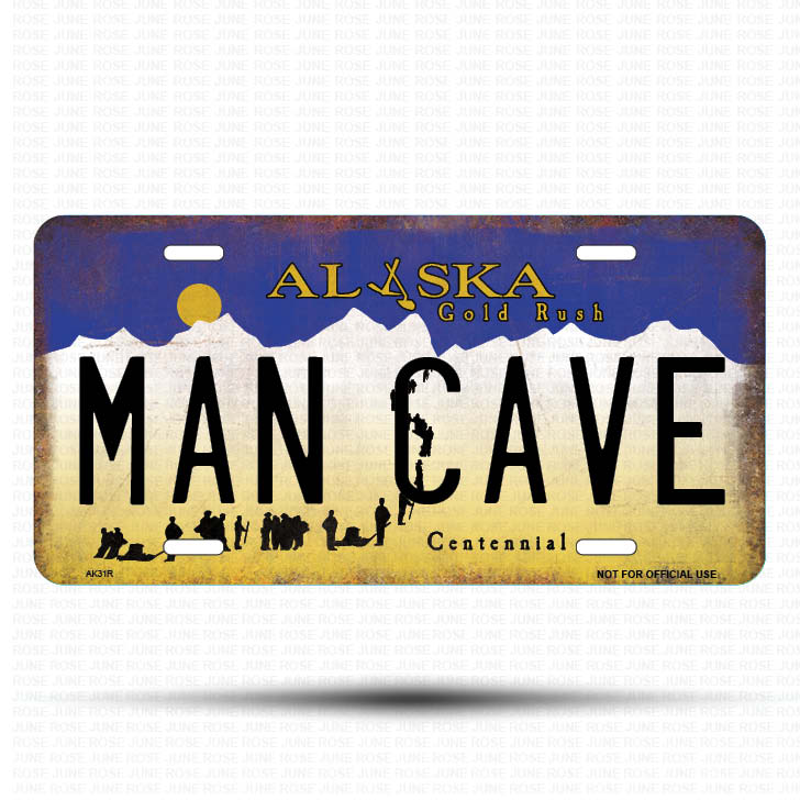 AK30 | MAN CAVE | ALASKA | AK | Flat Aluminum License Plate | 6" x 12" | State Plate