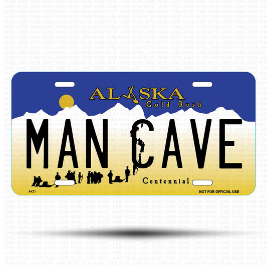 MAN CAVE Flat Aluminum License Plate | 6" x 12"Front View Name Plate