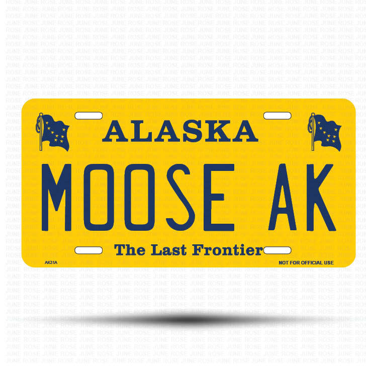 MOOSE AK Flat Aluminum License Plate | 6" x 12" | State Plate Front View Name Plate