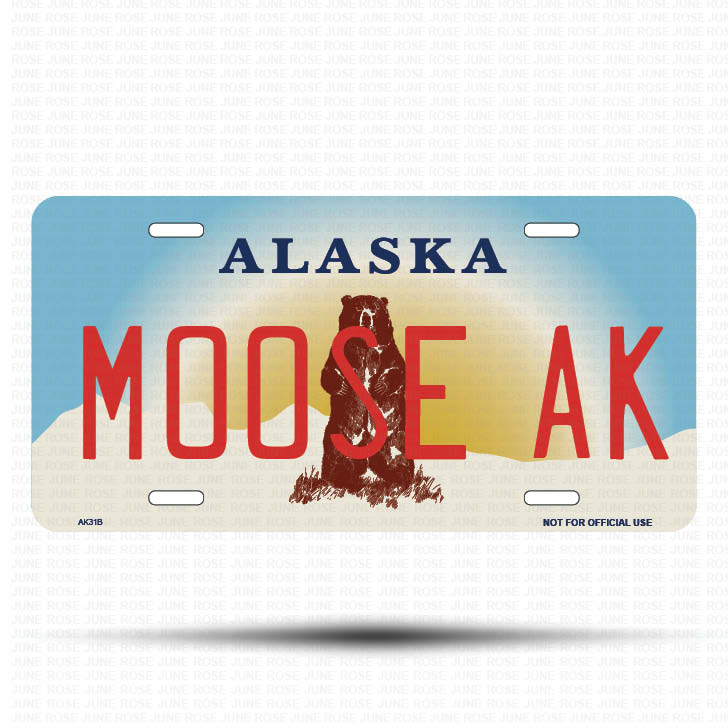 MOOSE AK Flat Aluminum License Plate | 6" x 12" | State Plate Front View Name Plate