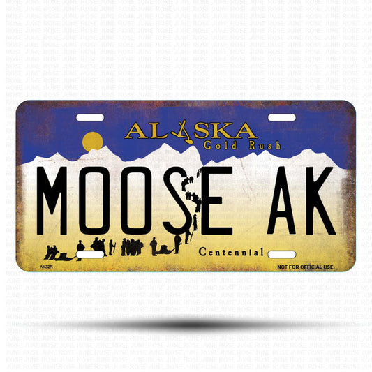 AK31 | MOOSE AK | ALASKA | AK | Flat Aluminum License Plate | 6" x 12" | State Plate