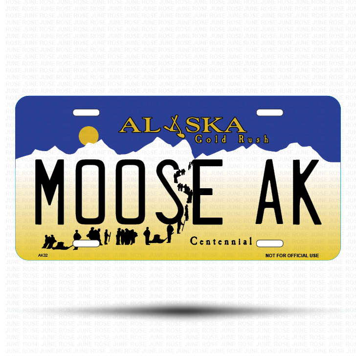 MOOSE AK Flat Aluminum License Plate | 6" x 12"Front View Name Plate