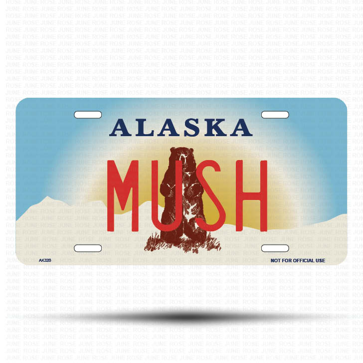 MUSH Flat Aluminum License Plate | 6" x 12" | State Plate Front View Name Plate