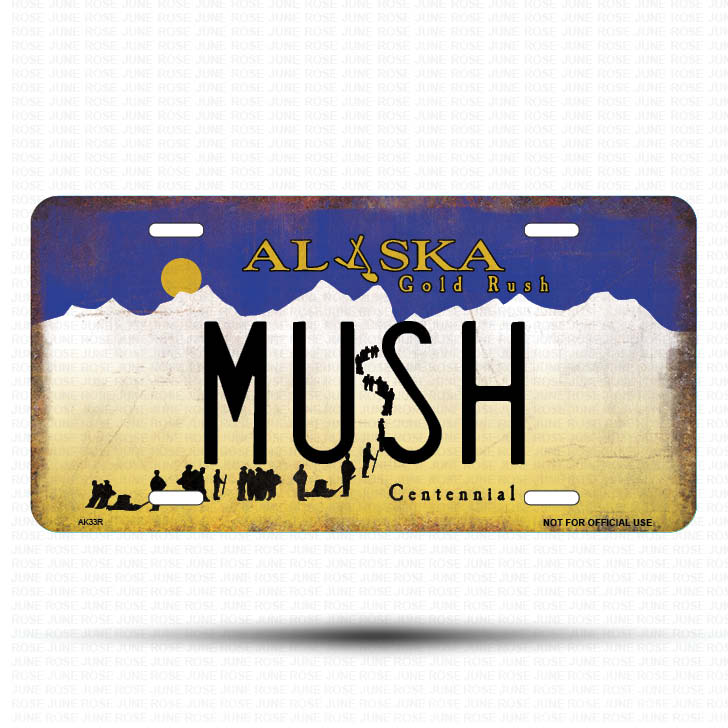 AK32 | MUSH | ALASKA | AK | Flat Aluminum License Plate | 6" x 12" | State Plate