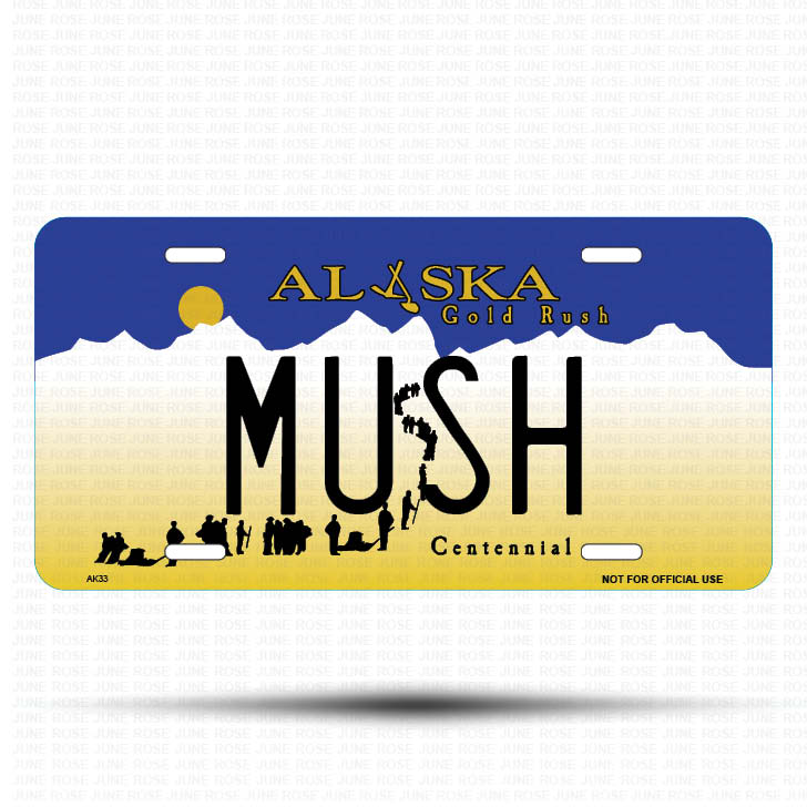 MUSH Flat Aluminum License Plate | 6" x 12"Front View Name Plate