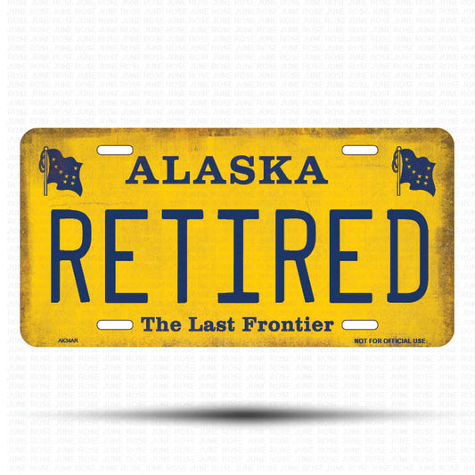 AK34A | RETIRED | ALASKA | AK | Flat Aluminum License Plate | 6" x 12" | State Plate Yellow Last Frontier