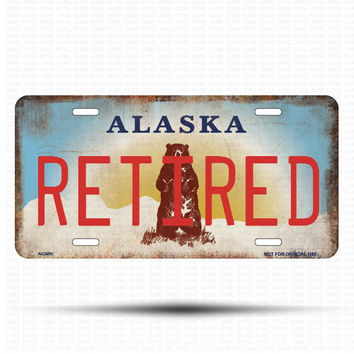 AK34B | RETIRED | ALASKA | AK | Flat Aluminum License Plate | 6" x 12" | State Plate Alaska Bear Design