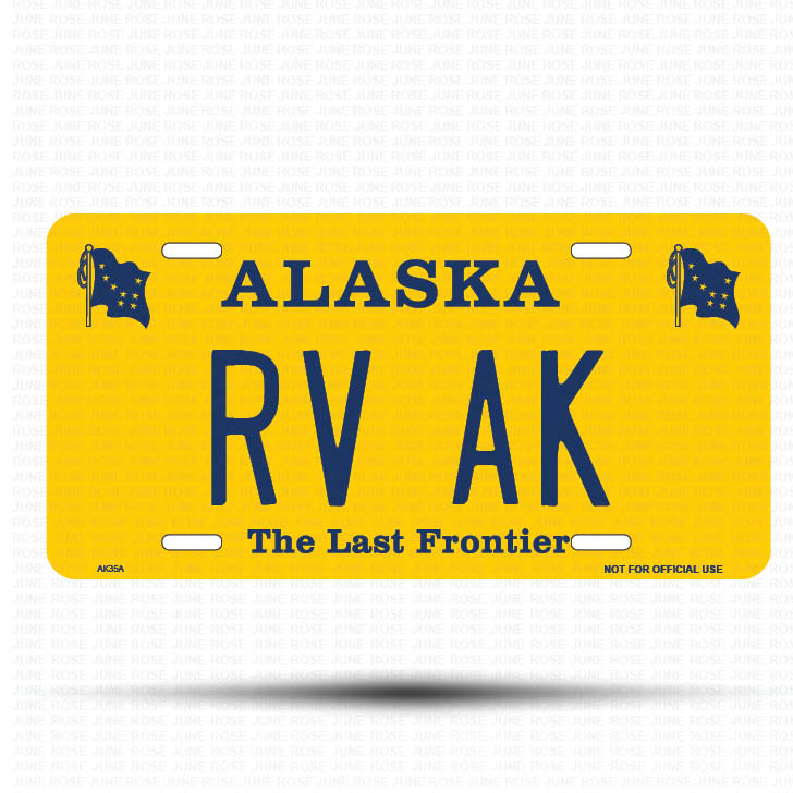 RV AK Flat Aluminum License Plate | 6" x 12" | State Plate Front View Name Plate