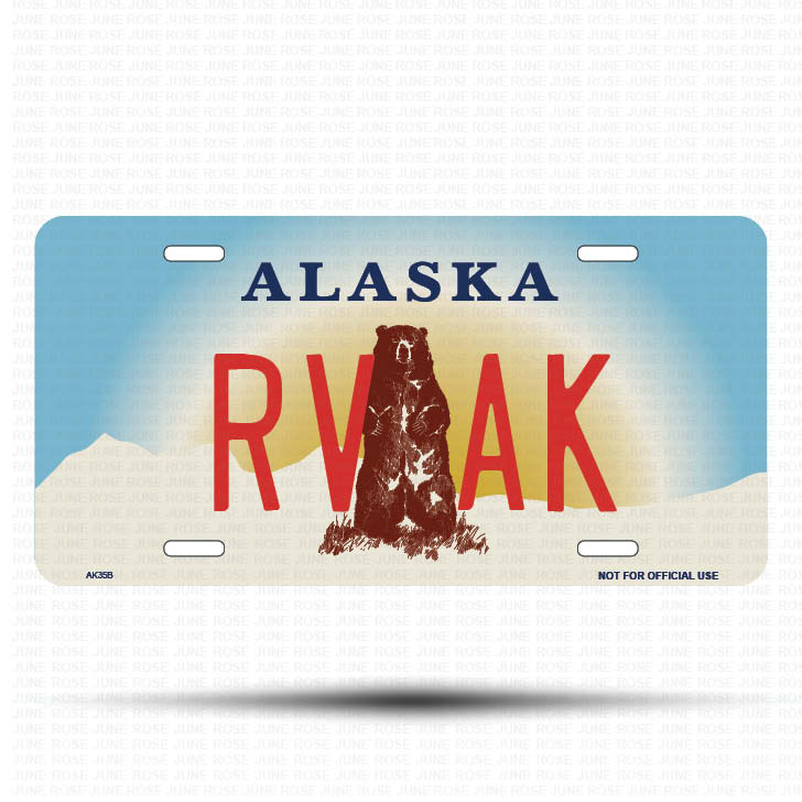 RV AK Flat Aluminum License Plate | 6" x 12" | State Plate Front View Name Plate