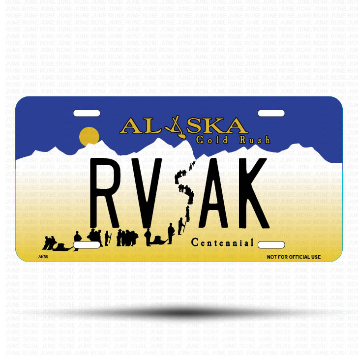 RV AK Flat Aluminum License Plate | 6" x 12"Front View Name Plate