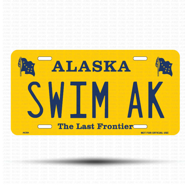 SWIM AK Flat Aluminum License Plate | 6" x 12" | State Plate Front View Name Plate