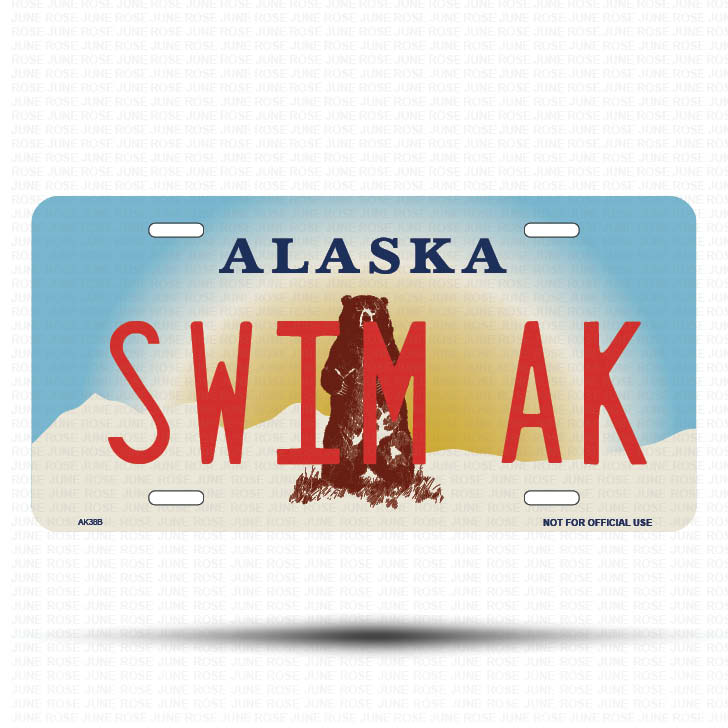 SWIM AK Flat Aluminum License Plate | 6" x 12" | State Plate Front View Name Plate