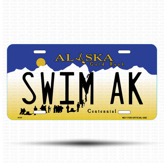 SWIM AK Flat Aluminum License Plate | 6" x 12"Front View Name Plate