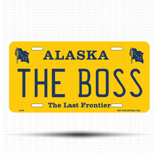 THE BOSS Flat Aluminum License Plate | 6" x 12" | State Plate Front View Name Plate