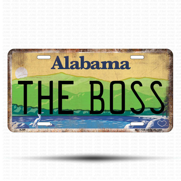 AL39 | THE BOSS | ALABAMA | AL | Flat Aluminum License Plate | 6" x 12" | State Plate Alabama Mountain Design