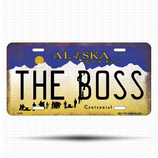 AK39 | THE BOSS | ALASKA | AK | Flat Aluminum License Plate | 6" x 12" | State Plate