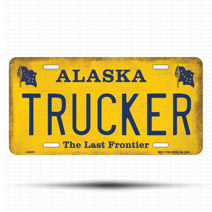 AK40A | TRUCKER | ALASKA | AK | Flat Aluminum License Plate | 6" x 12" | State Plate Yellow Last Frontier