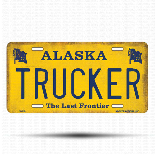 AK40A | TRUCKER | ALASKA | AK | Flat Aluminum License Plate | 6" x 12" | State Plate Yellow Last Frontier