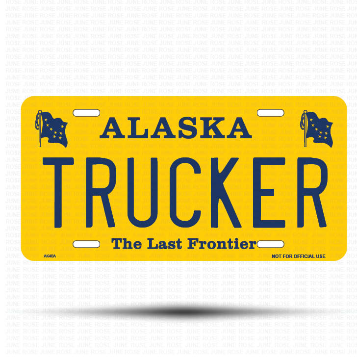 TRUCKER Flat Aluminum License Plate | 6" x 12" | State Plate Front View Name Plate