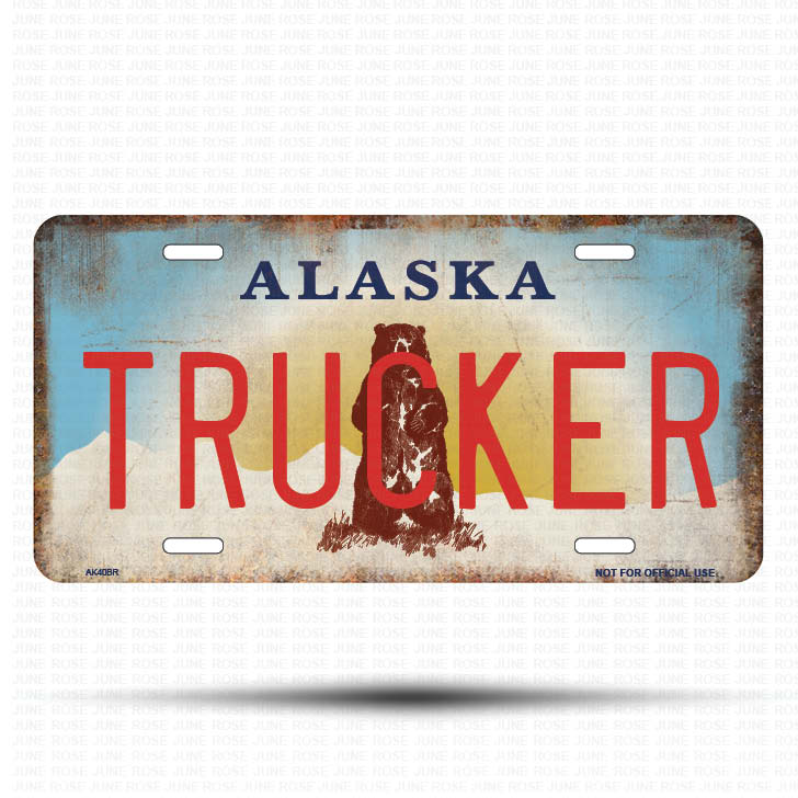 AK40B | TRUCKER | ALASKA | AK | Flat Aluminum License Plate | 6" x 12" | State Plate Alaska Bear Design