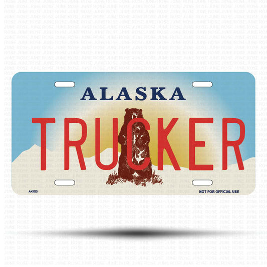 TRUCKER Flat Aluminum License Plate | 6" x 12" | State Plate Front View Name Plate