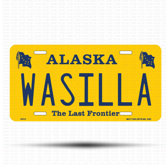 WASILLA Flat Aluminum License Plate | 6" x 12" | State Plate Front View Name Plate