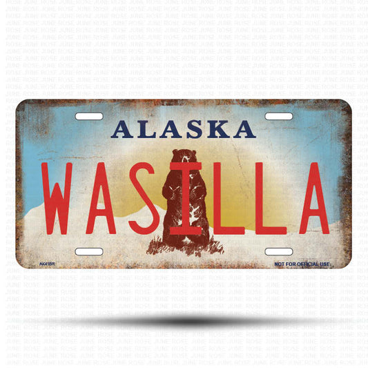AK41B | WASILLA | ALASKA | AK | Flat Aluminum License Plate | 6" x 12" | State Plate Alaska Bear Design