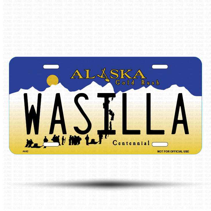WASILLA Flat Aluminum License Plate | 6" x 12"Front View Name Plate