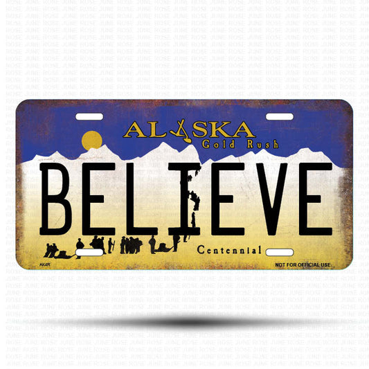 AK04 | BELIEVE | ALASKA | AK | Flat Aluminum License Plate | 6" x 12" | State Plate